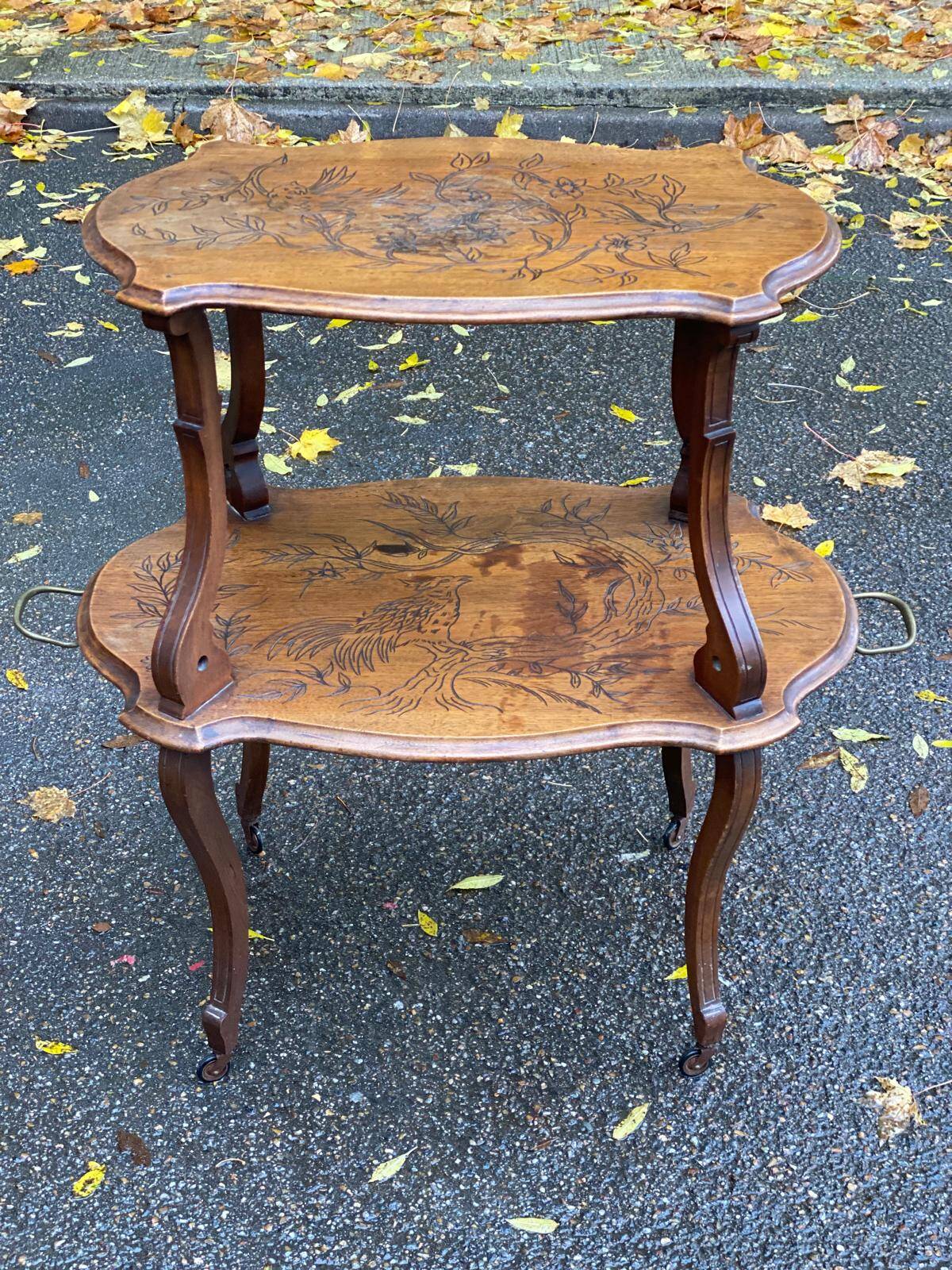 19th century solid wood serving cart