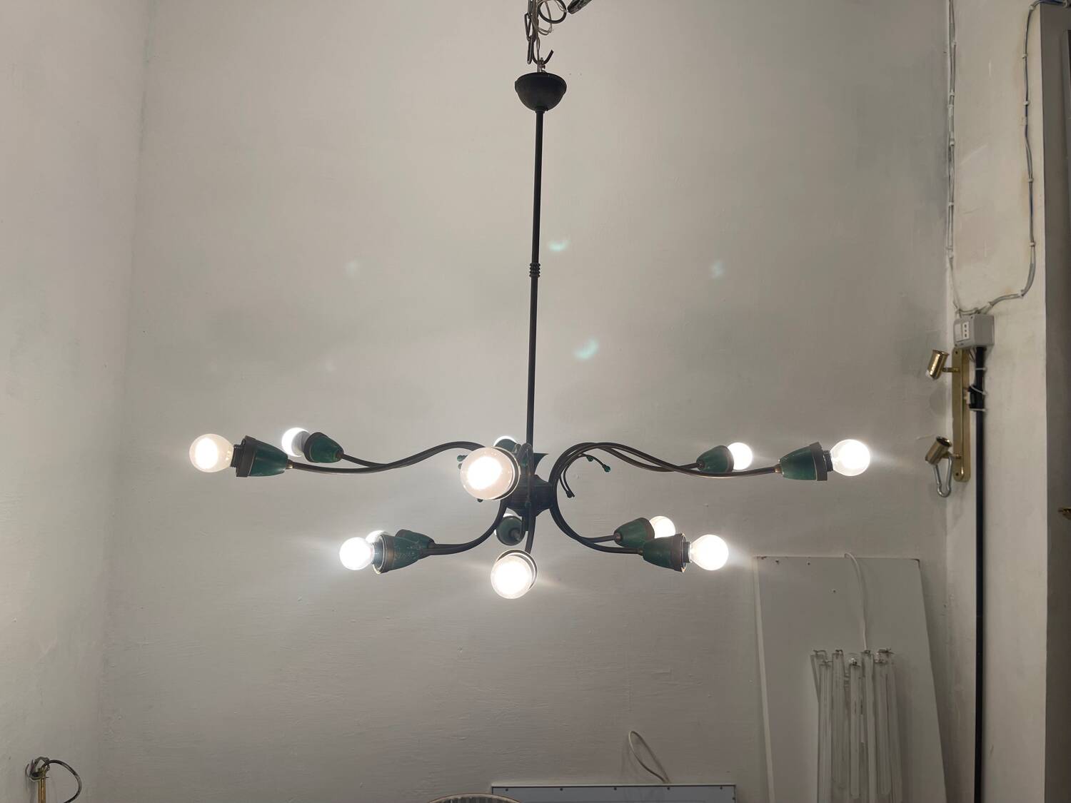 Italian Bronze Green Chandelier 1950’s