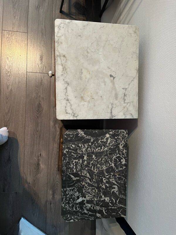 Set of 2 vintage wooden bedside tables with marble.
