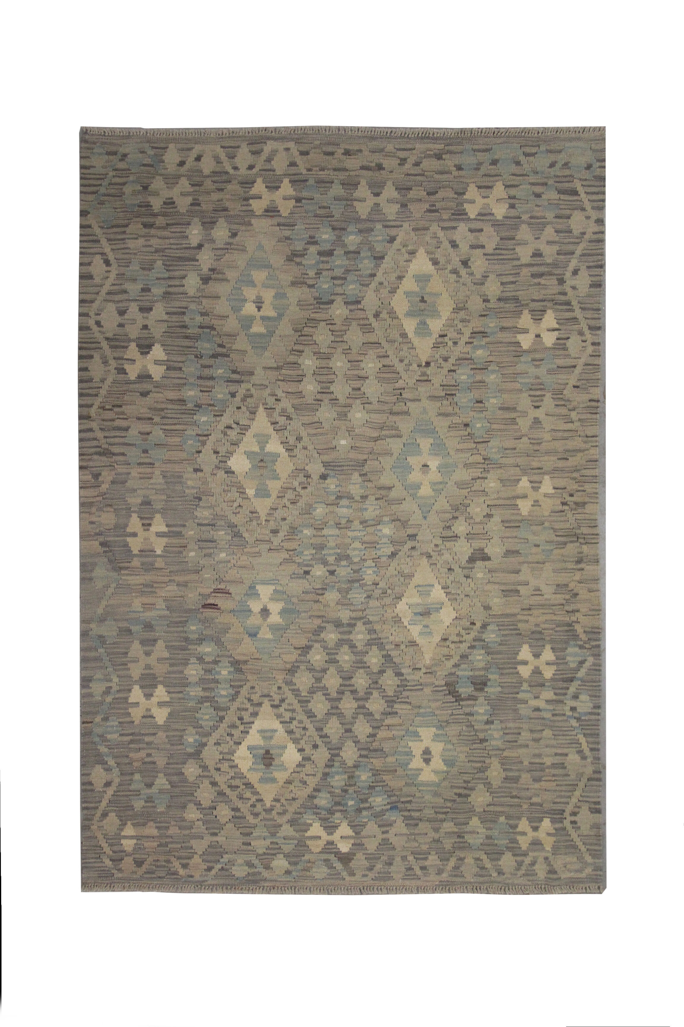 Blue Grey Traditional Handwoven Afghan Kilim Rug 124x182cm