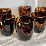 Set of 6 vintage tortoiseshell tinted glass tumbler glasses 1980