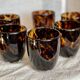 Service de 6 verres gobelets en verre teinté écaille de tortue vintage 1980