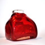 DESIGN square vase in red lined blown glass 11cm dlg Whitefriars