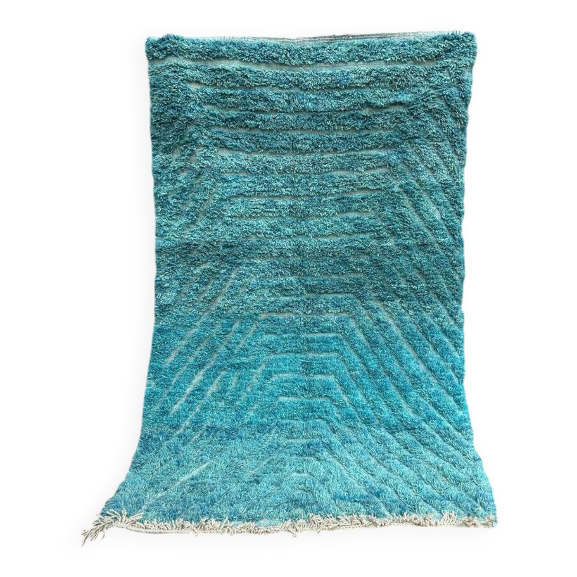 Tapis en laine pure sur mesure artisanale traditionnelle bleu 1,6/2,5 m