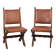 Pair of brutalist style chairs, in wood and leather.