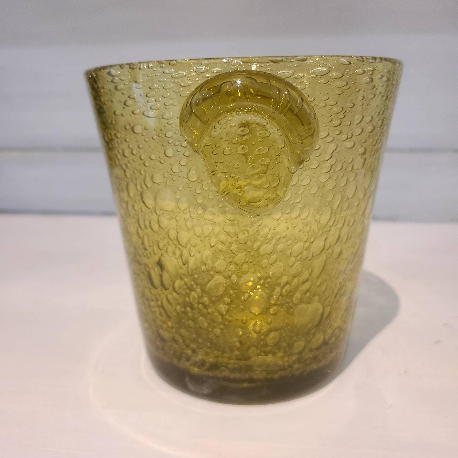 Vintage bubble-blown glass ice bucket by Biot.