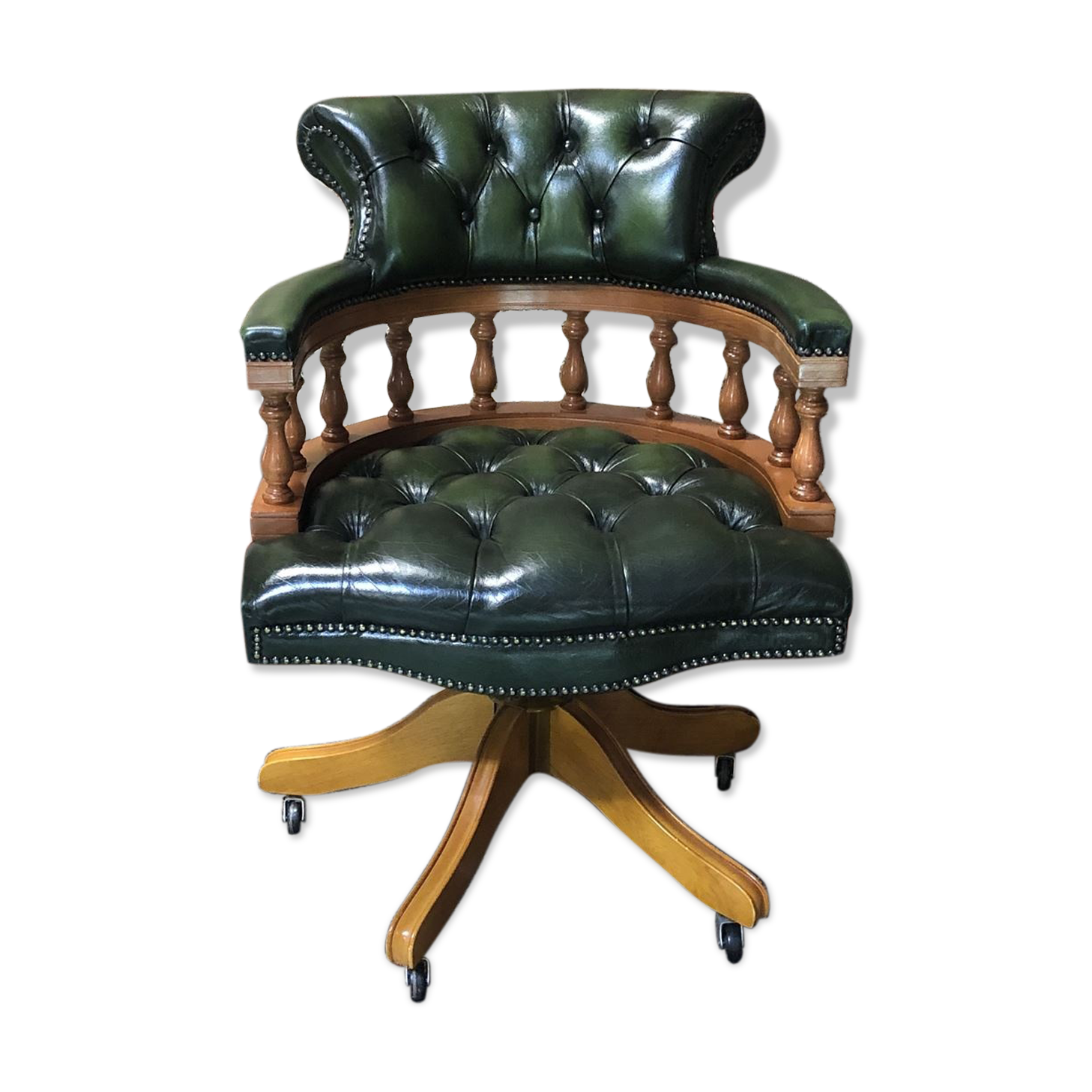 Chesterfield office chair swivelling leather - adjustable height