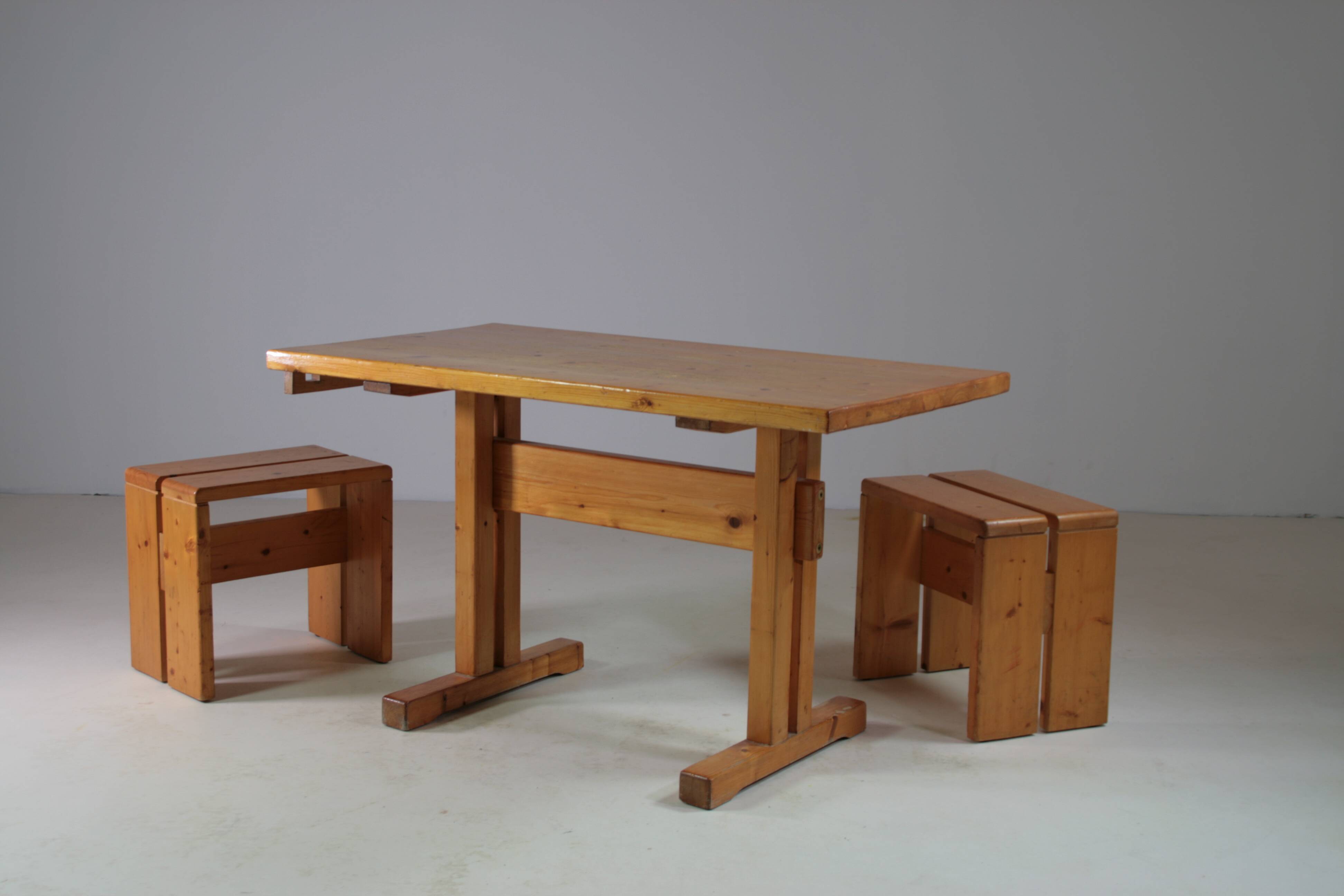 Table of solid pine arcs with extension, France 1970
