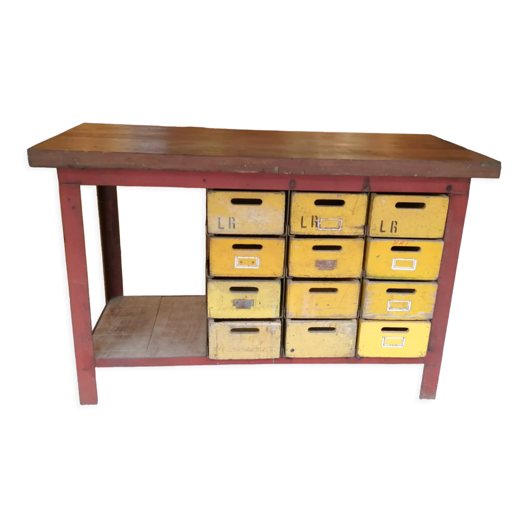 Industrial workbench with 12 drawers