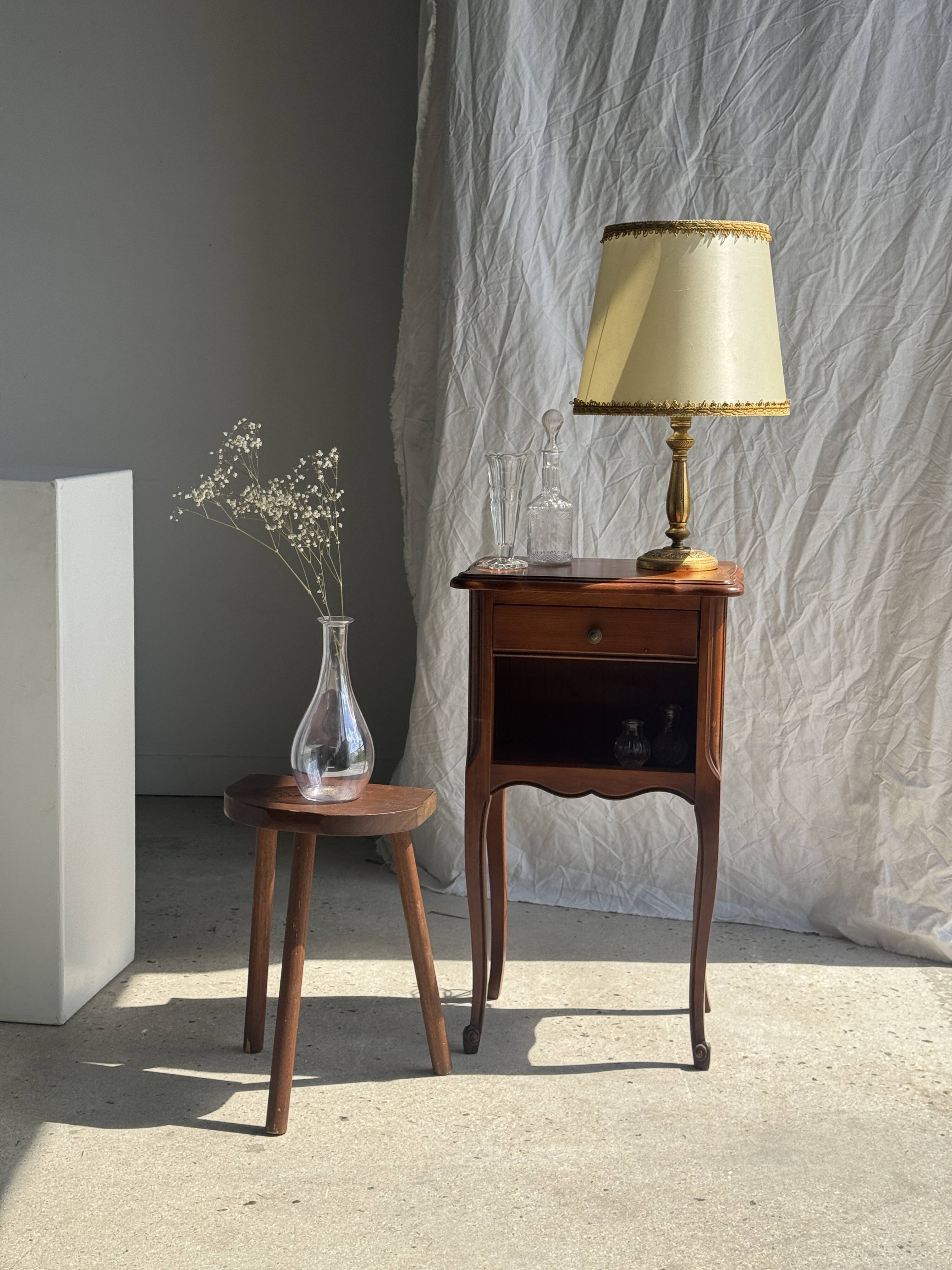 Classic wooden bedside table with drawer