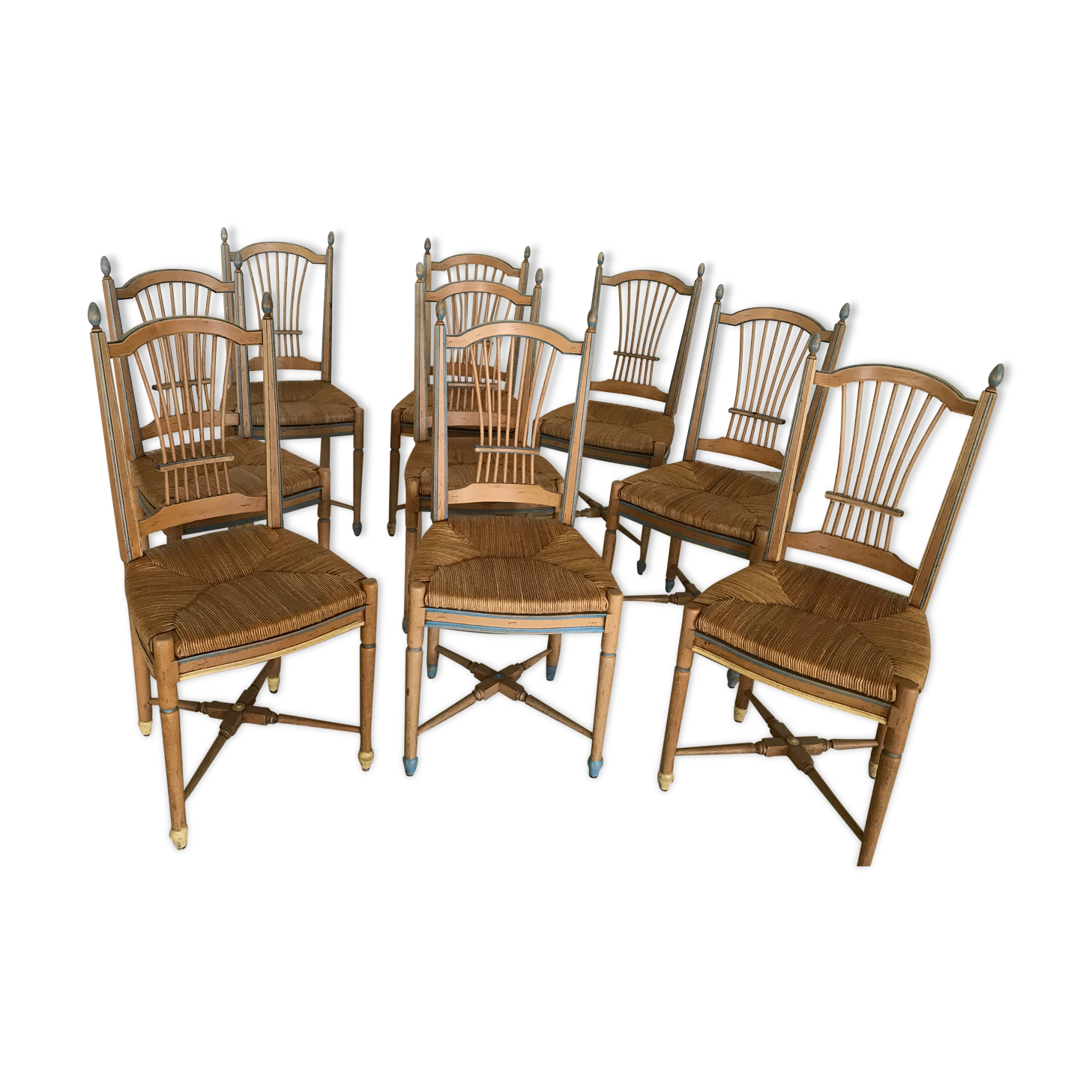 Series of nine painted wooden Provencal chairs