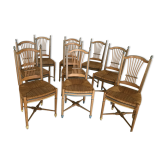 Series of nine painted wooden Provencal chairs