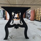 Large industrial table cast iron foot and top solid oak raw