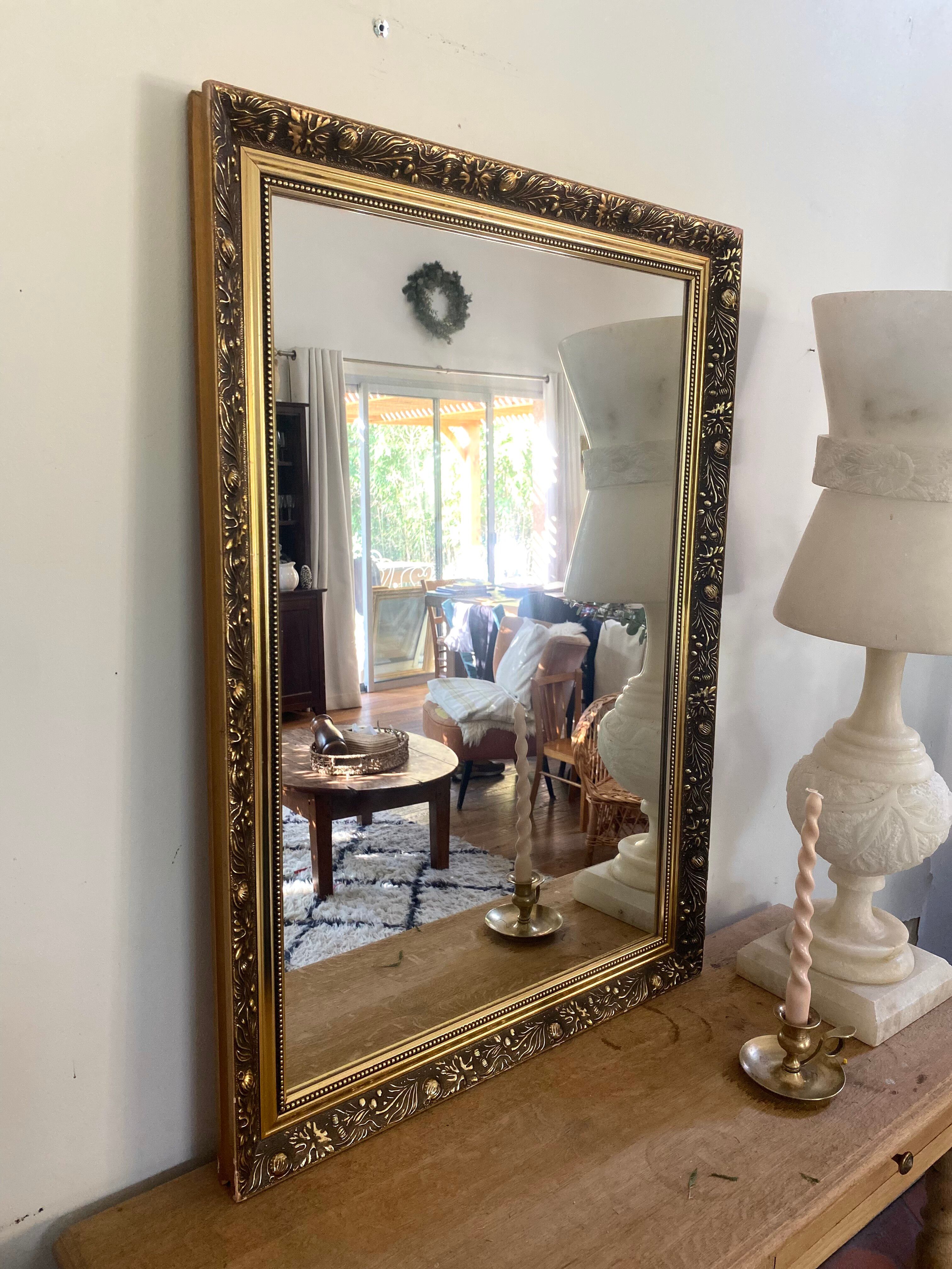 Large Classic Style Mirror – Patinated Gold Frame - 1970