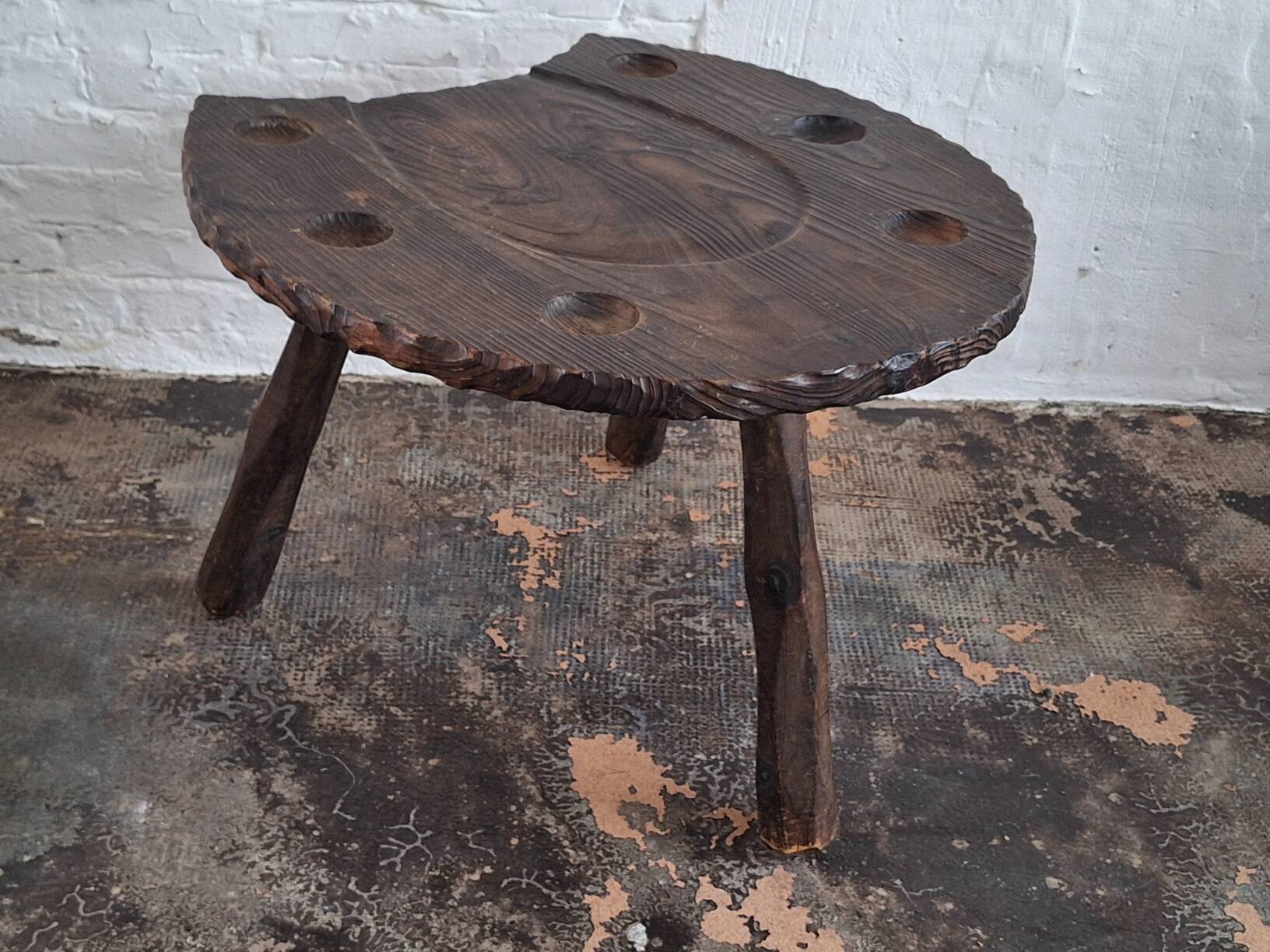 Brutalist hand-carved horse-shoe shaped gaming / coffee table, 1960s