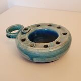 Pique fleurs ou pique cierges en céramique bleue