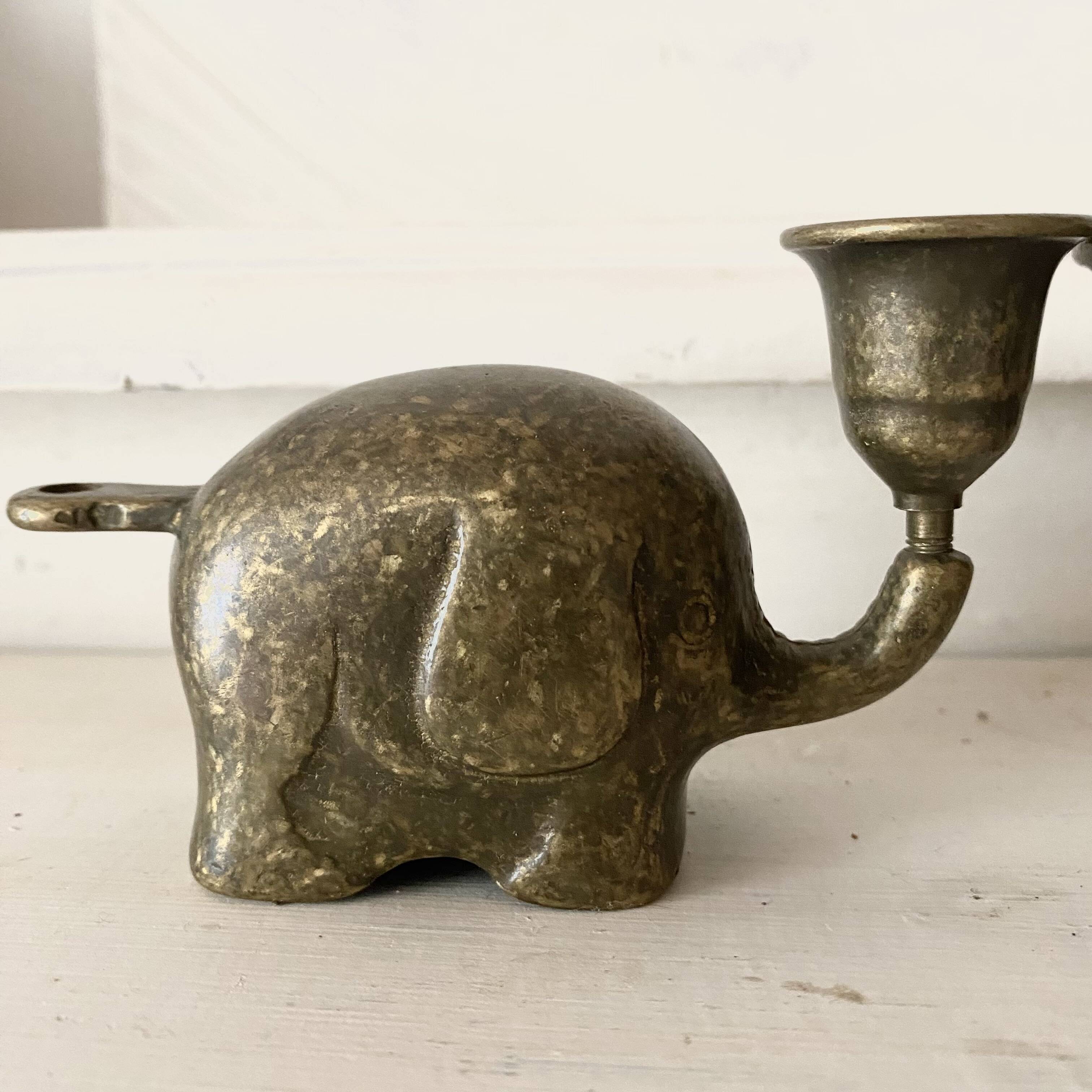 Vintage brass elephant candlestick holders, 1960s/70s.