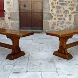 Pair of oak monastic community benches, France, early 20th century