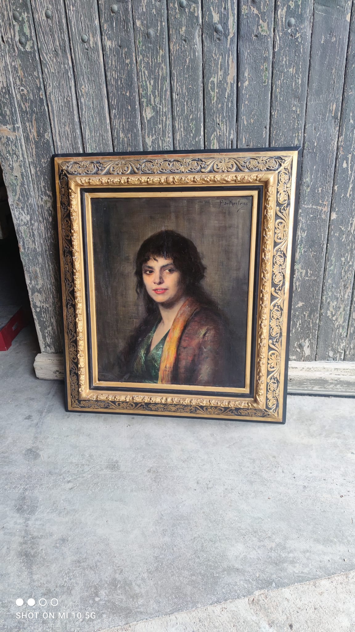 Oil painting on canvas with its beautiful original frame by Fernande Hortense Cécile de Mertens