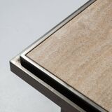 Belgochrom coffeetable in polished metal and travertin