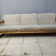 Set of 3-seater sofa + sled chair, 60/70's in oak