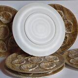 Six oyster plates earthenware with matte enamel, 50s