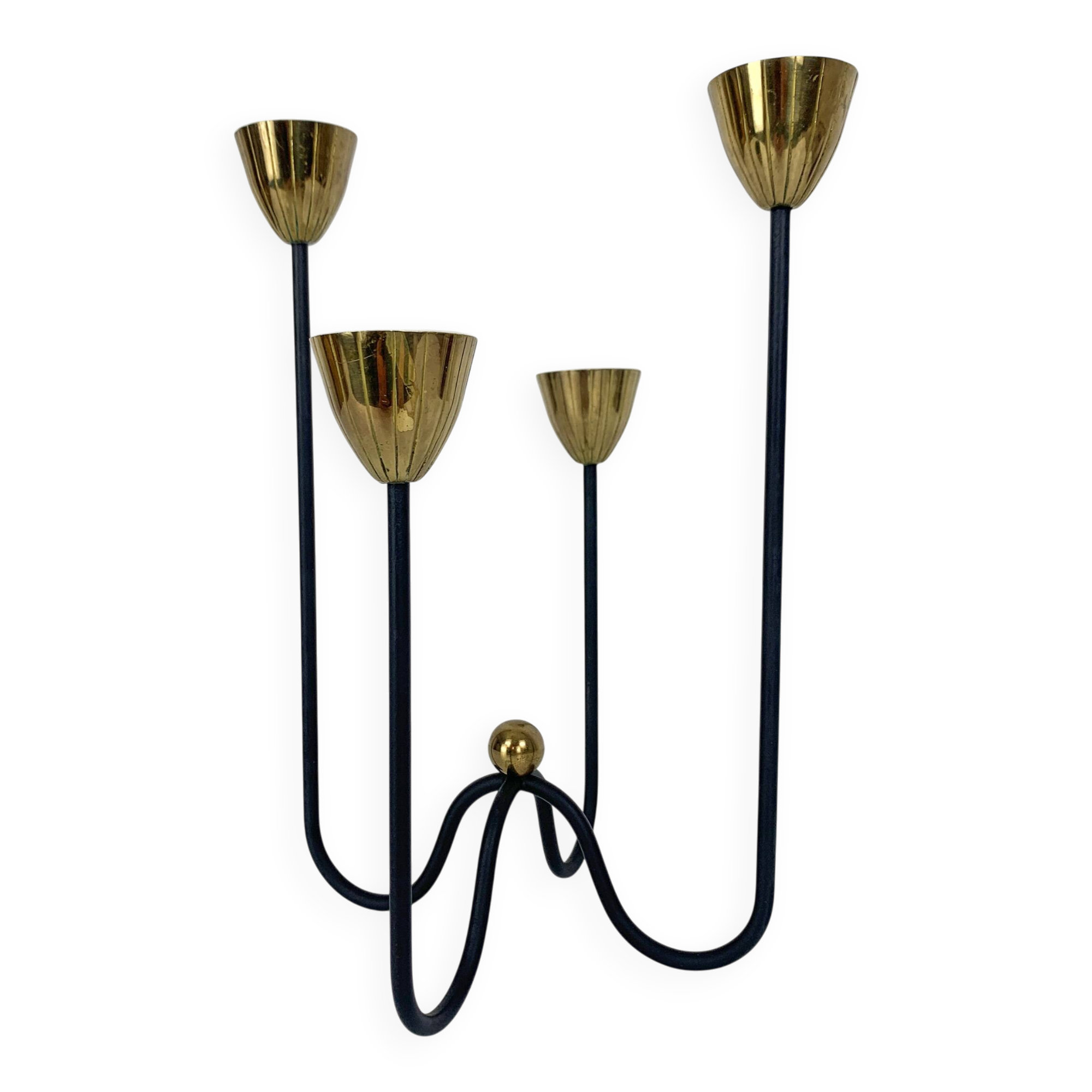 Brass and metal candlestick by Gunnar Ander for Ystad Metall, Sweden, 1950s