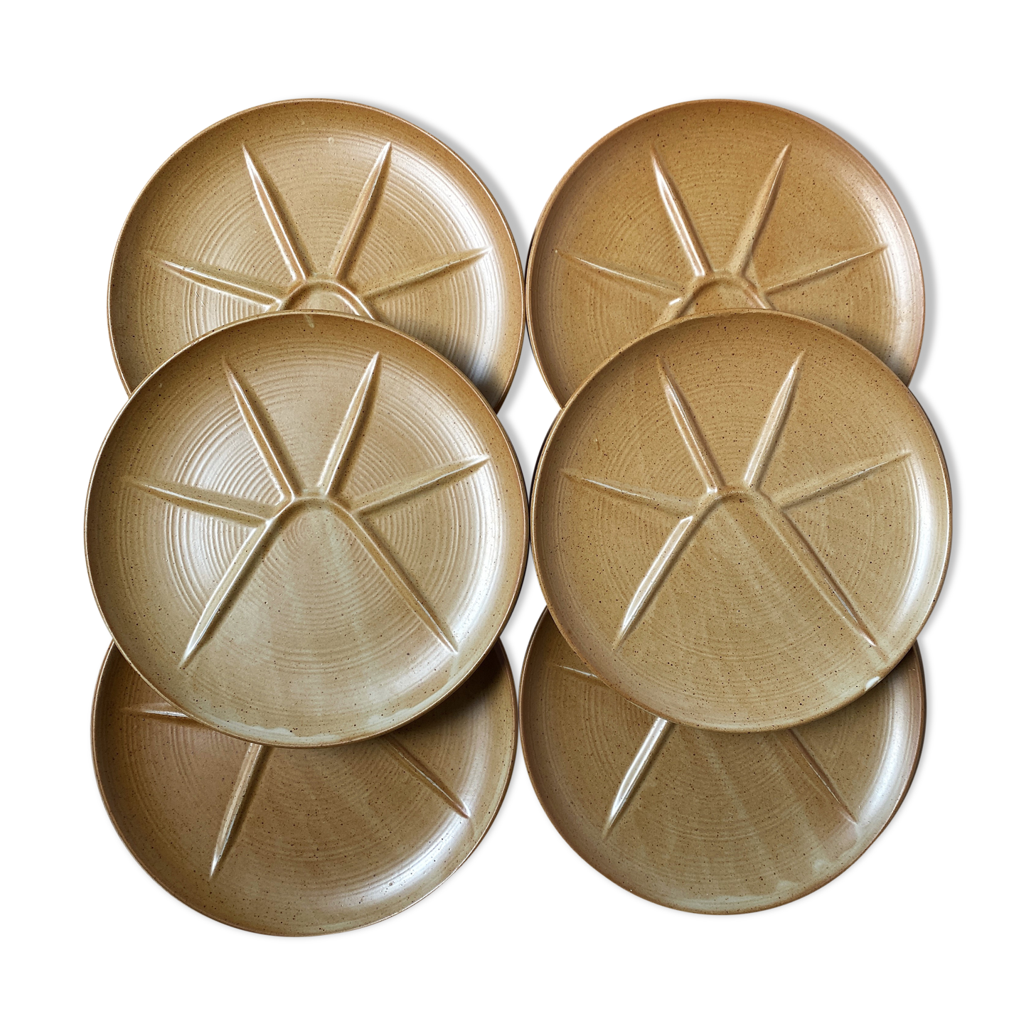 Set of 6 CNP Village stoneware fondue plates