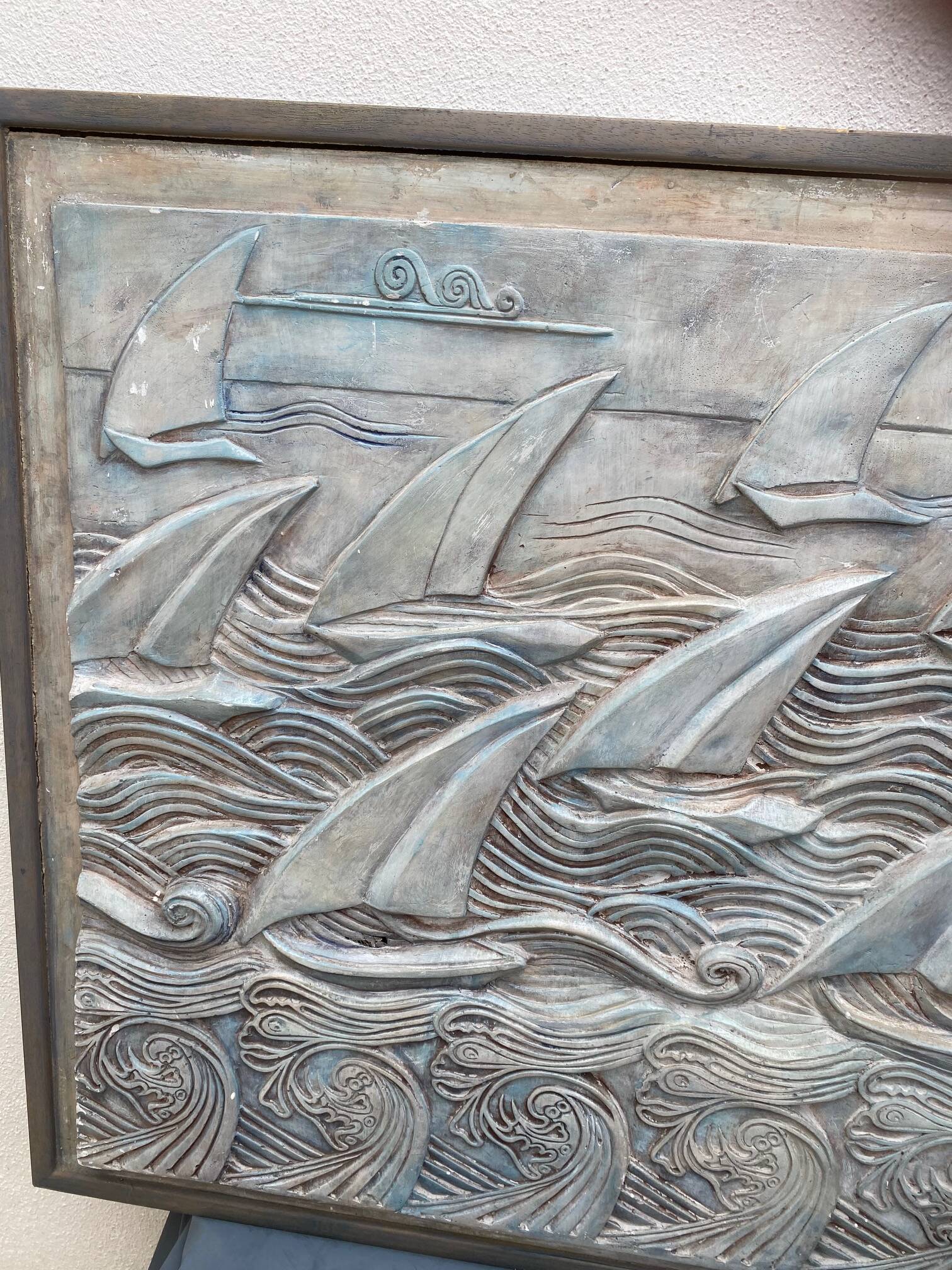 Tableau regate de bateaux en platre en relief decor de club house