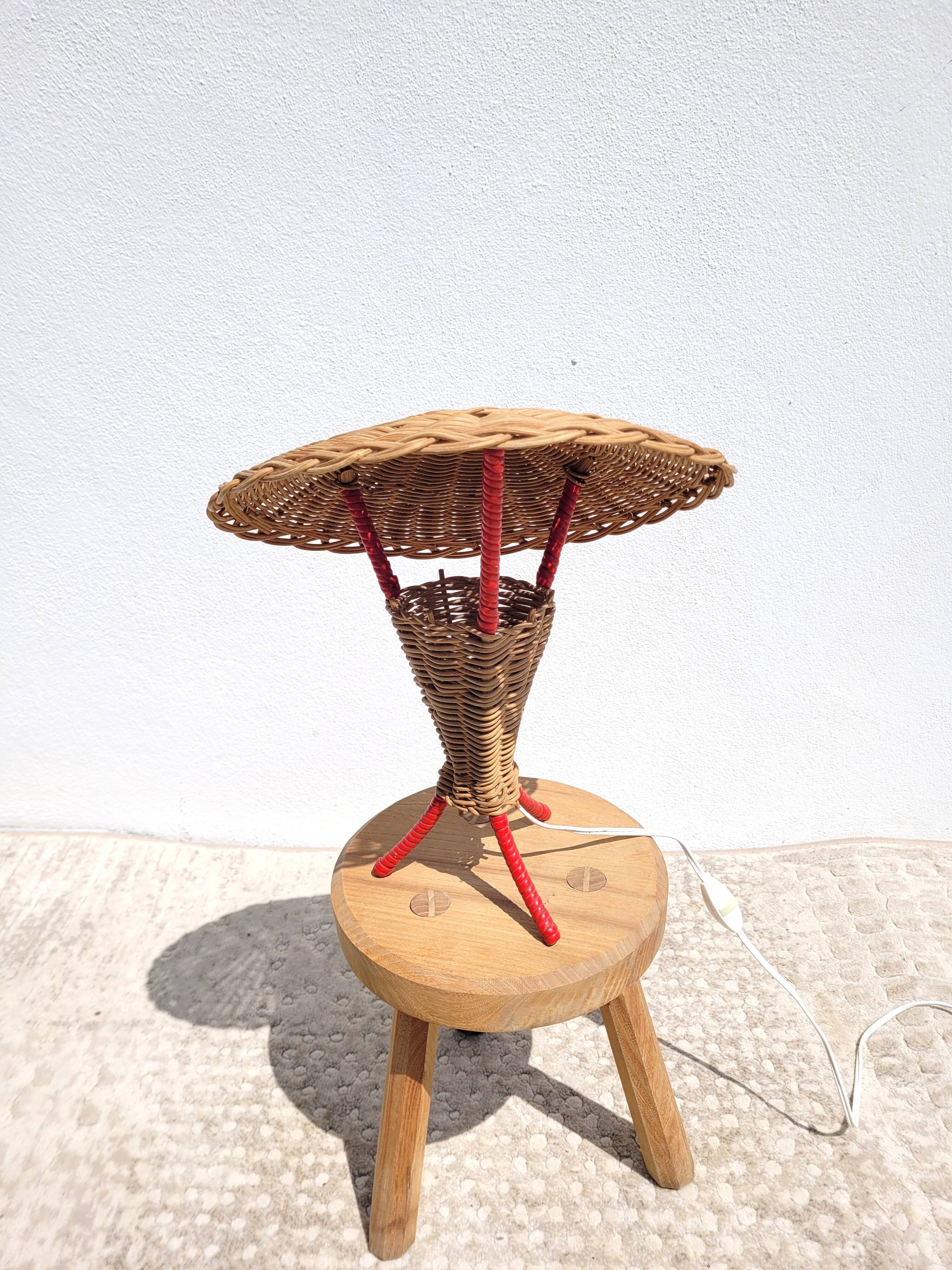 Rattan lamp scoubidou 1960