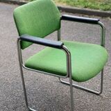 Scandinavian office chair in green fabric and curved steel