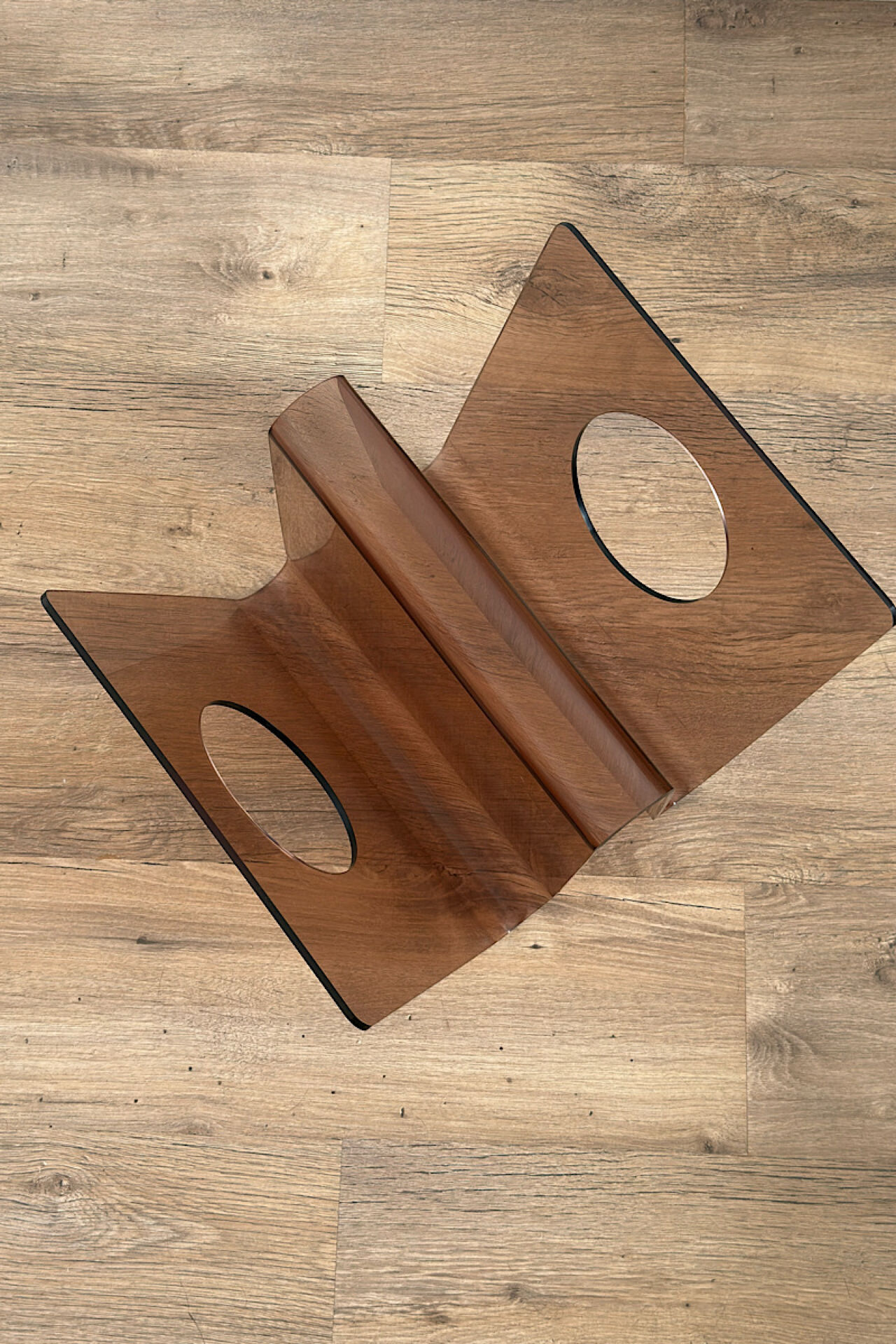 Smoked Plexiglas magazine rack by Michel Dumas