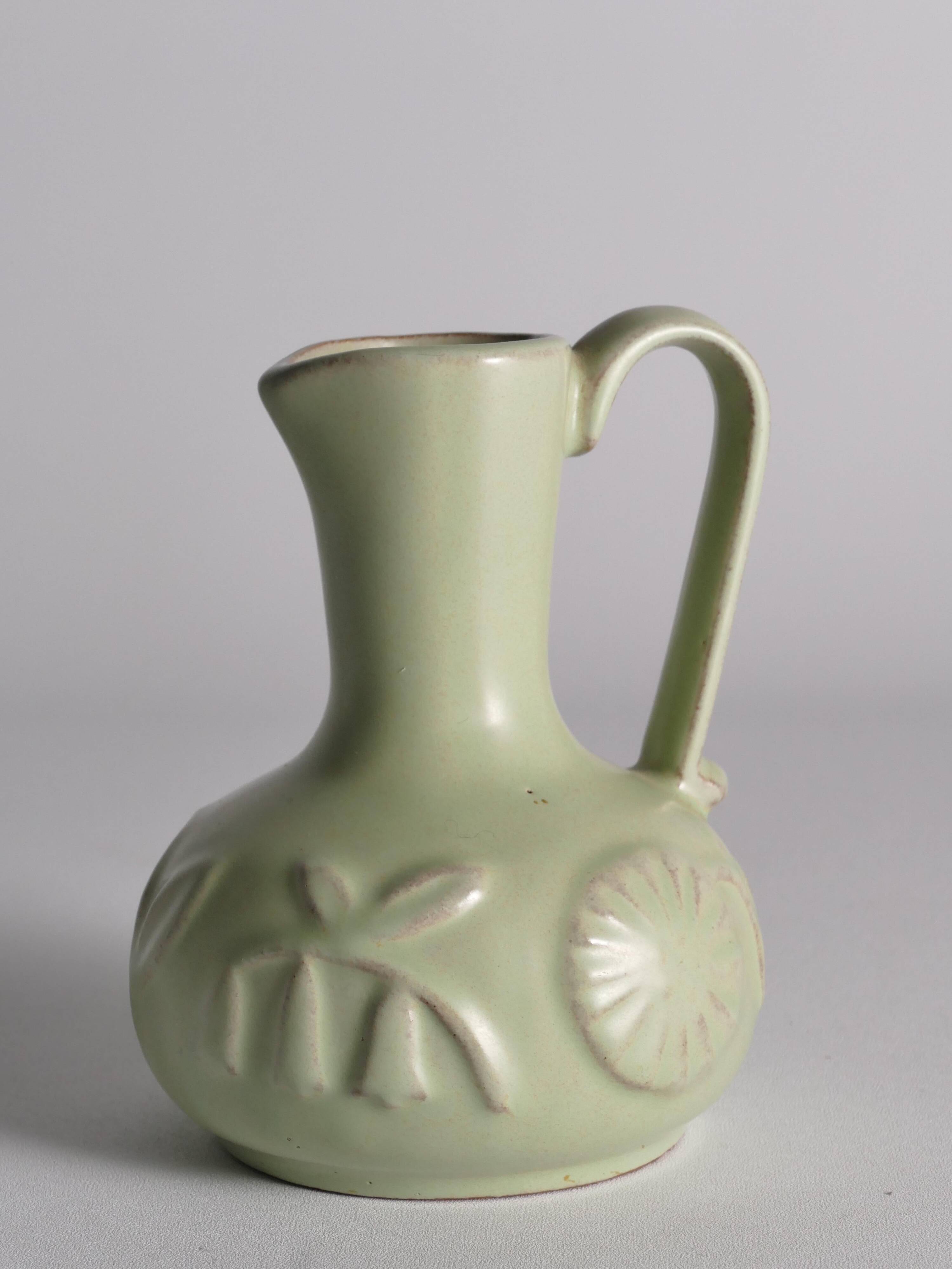 Celadon Green Relief Vase by Anna-Lisa Thomson, Upsala Ekeby, 1940s