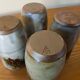 Set of 4 glazed stoneware mugs signed by Thierry and Chantal Robert.