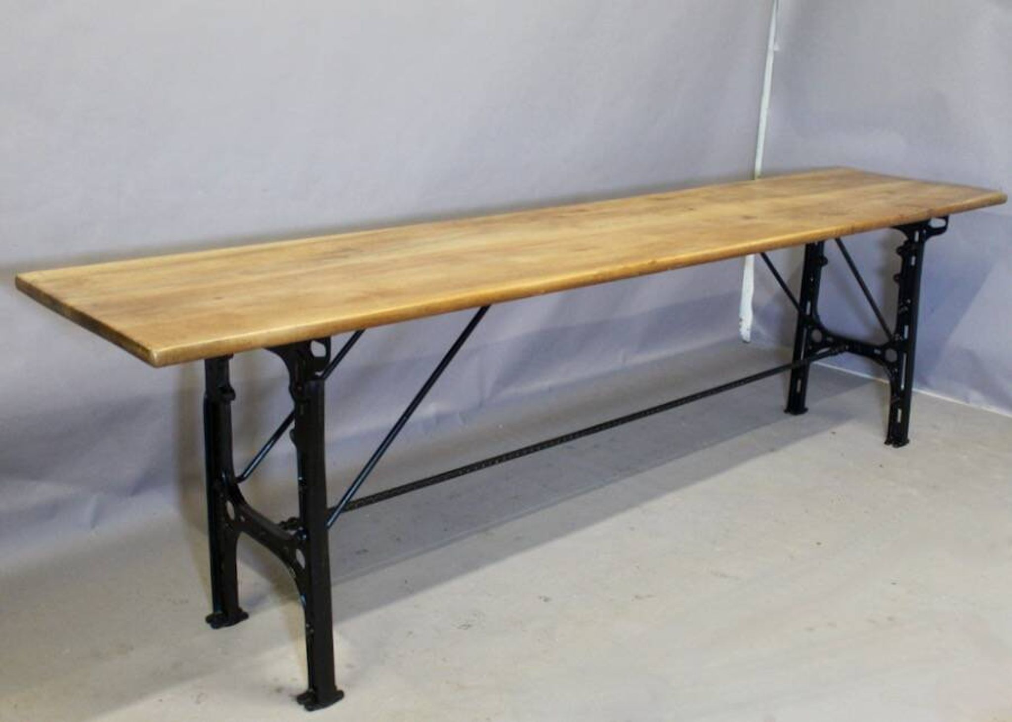 Large Industrial Console Walnut Top Cast Iron Base