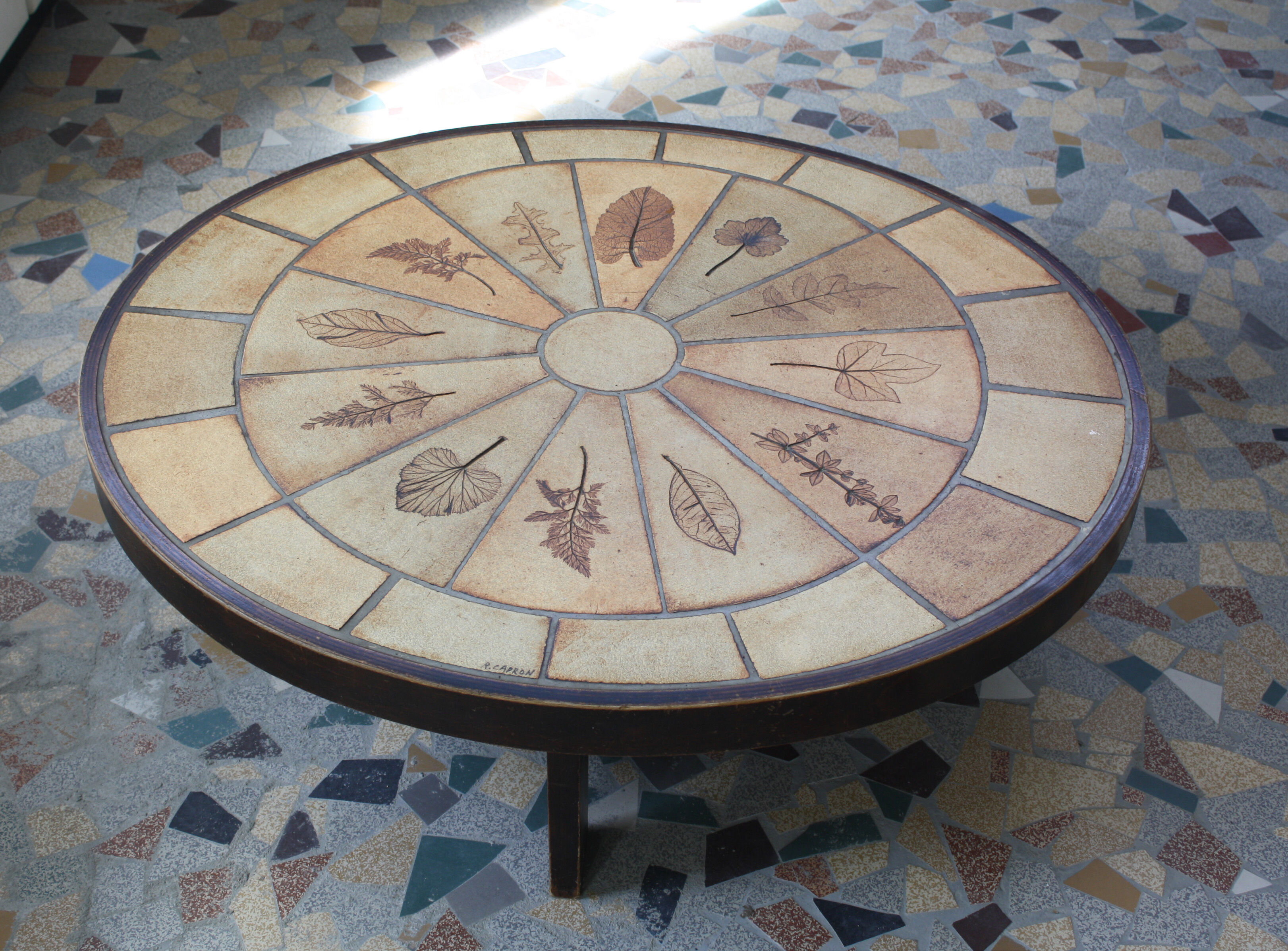 Tiled coffee table signed scrubland Roger Capron