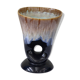 Vase design en céramique émaillée beige et noire intérieur turquoise vintage 1960
