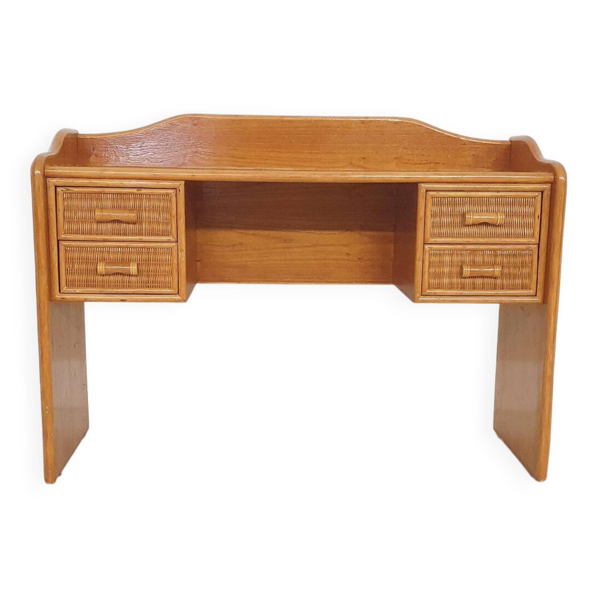 Coiffeuse ou bureau en rotin des années 70, Pays-Bas