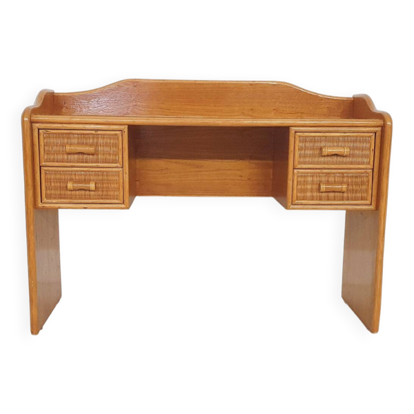 Coiffeuse ou bureau en rotin des années 70, Pays-Bas