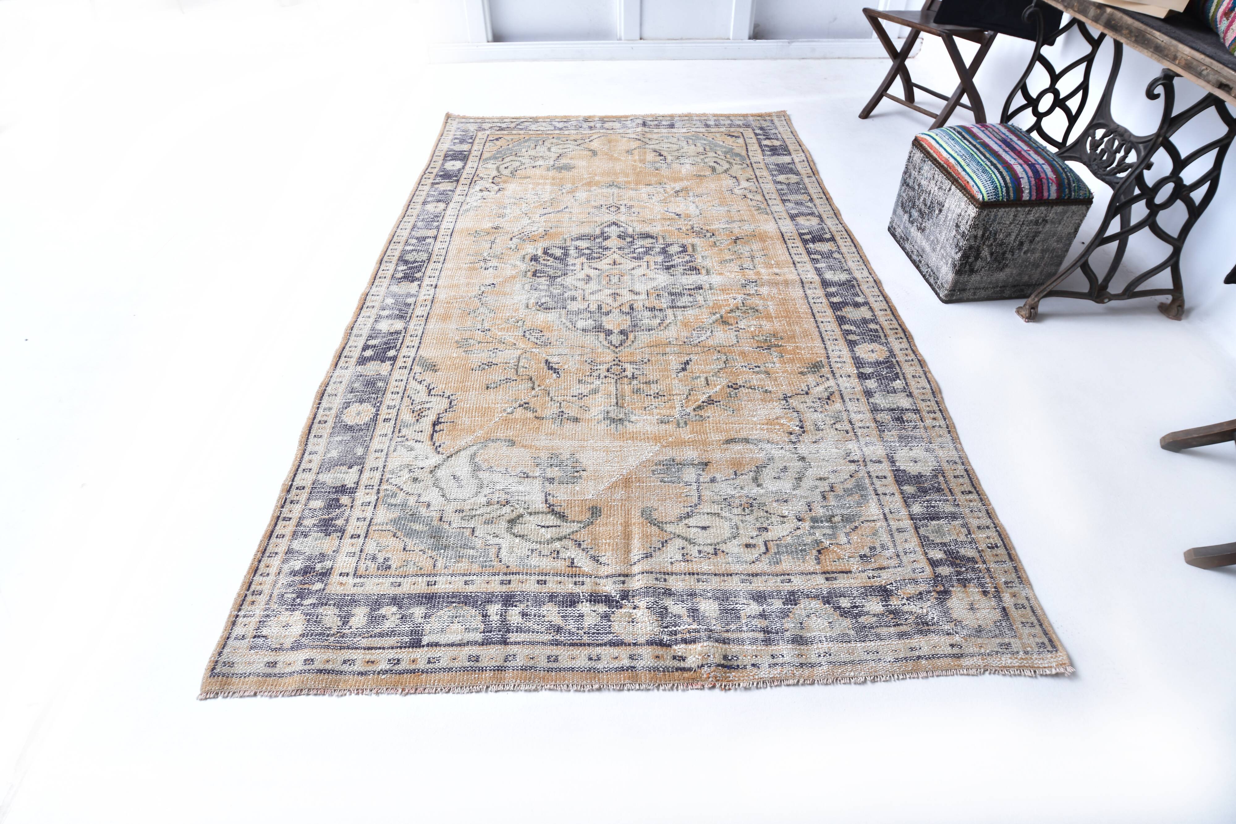 Tapis vintage en laine 270 x 165 cm, beige bleu, tapis turc vintage en laine