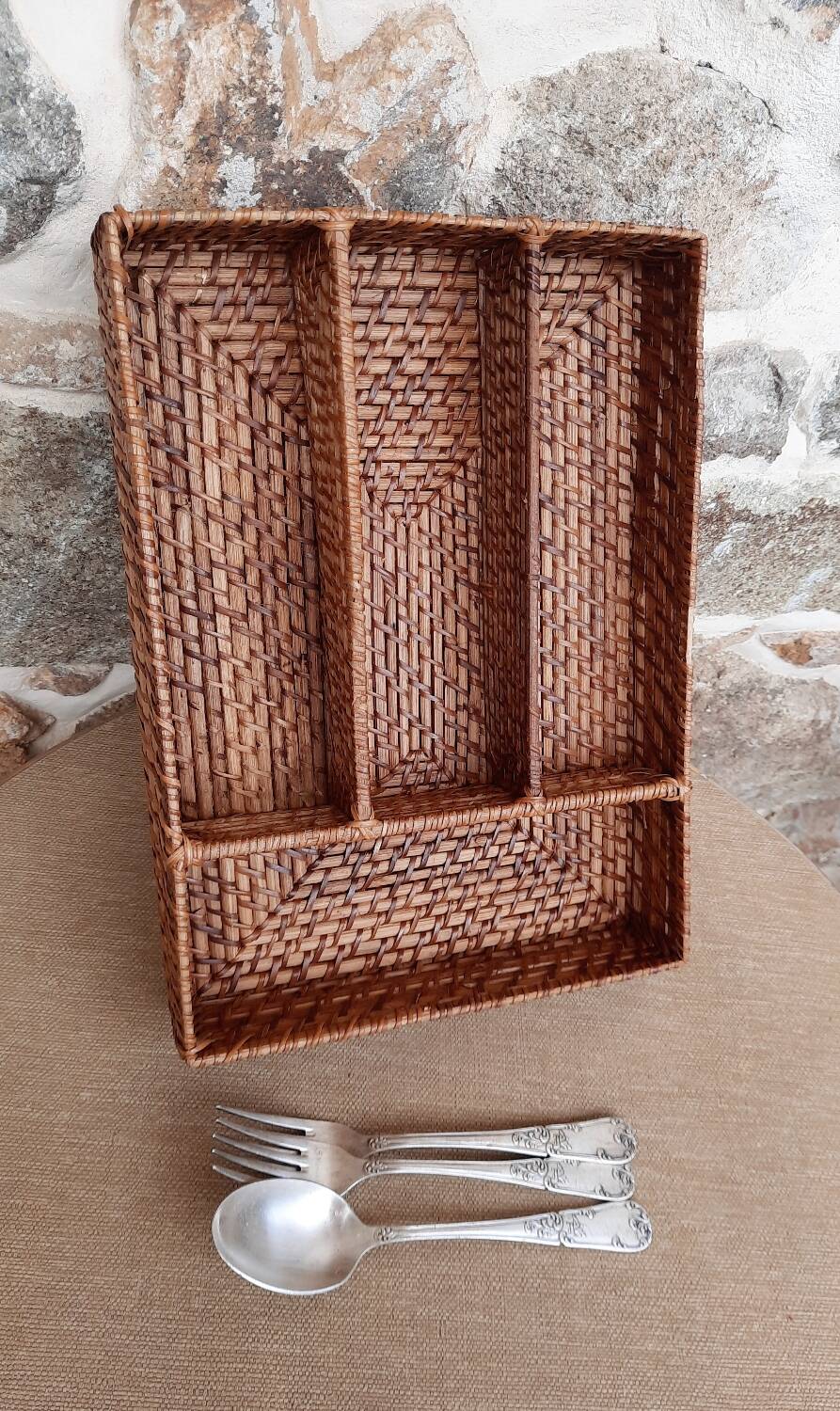 Woven rattan covered storage