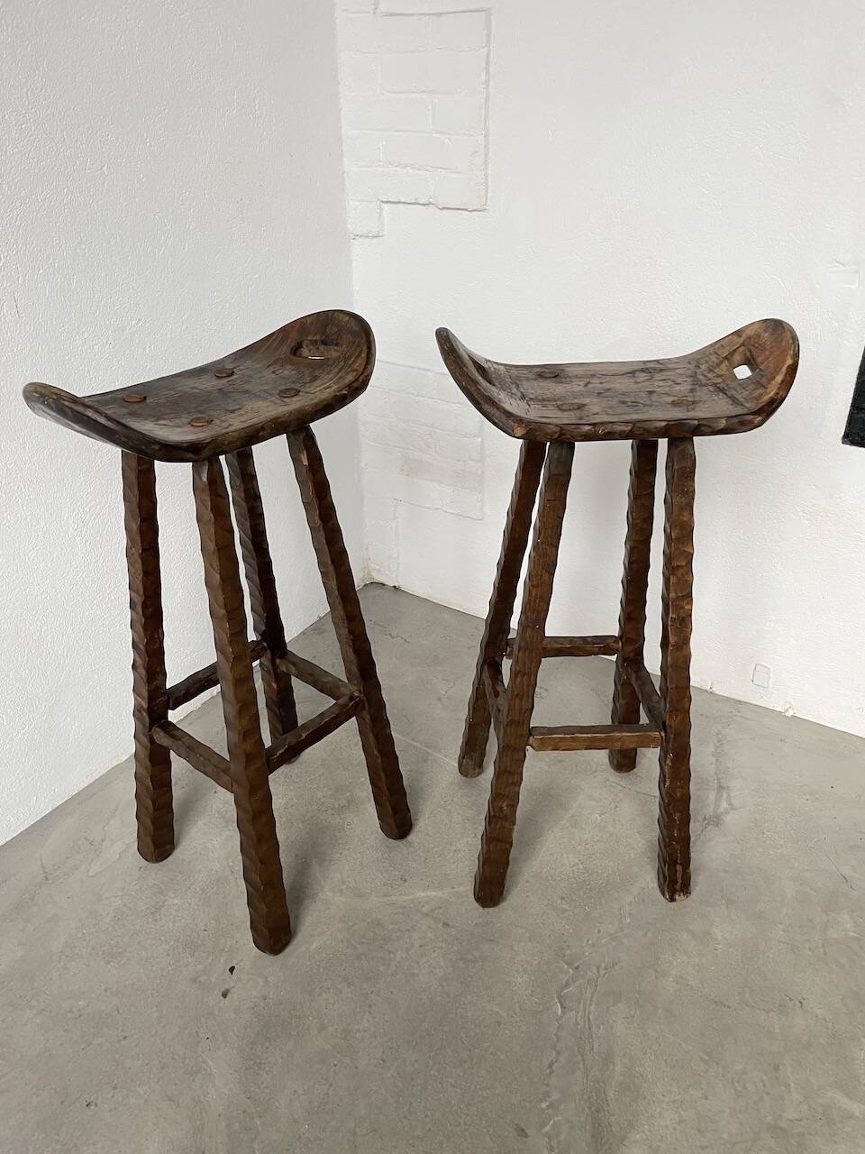 Pair of brutalist high stools