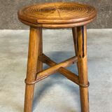 Vintage round rattan bamboo stool