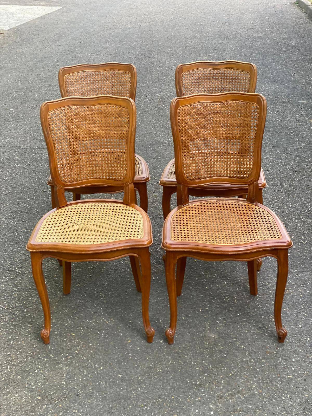 4 Louis XV chairs in solid wood and cane