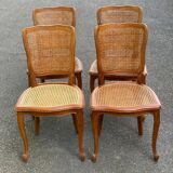 4 Louis XV chairs in solid wood and cane