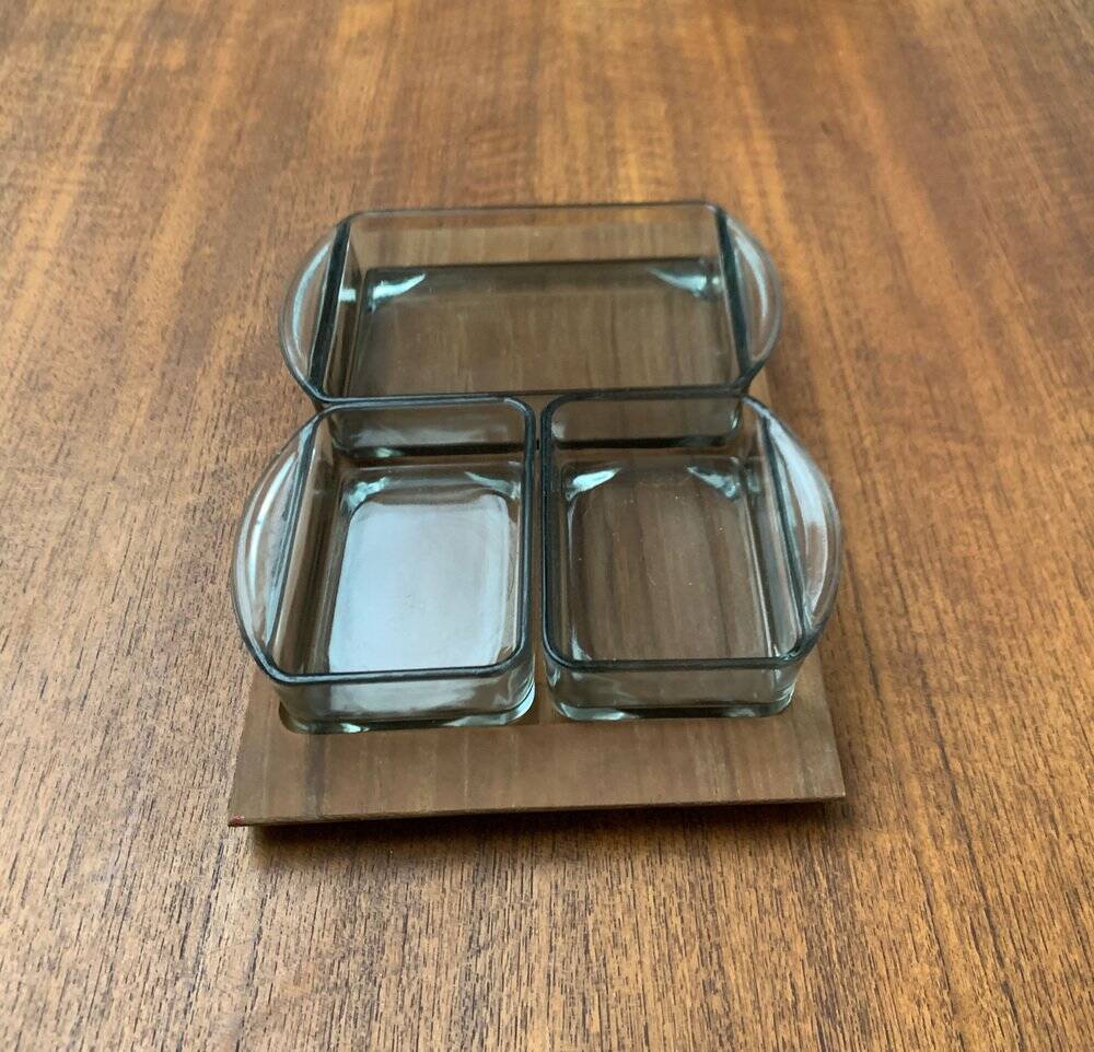 Mid-Century Danish Teak Cabaret Trays with Holmegaard Glasses, 1960s, Set of 4