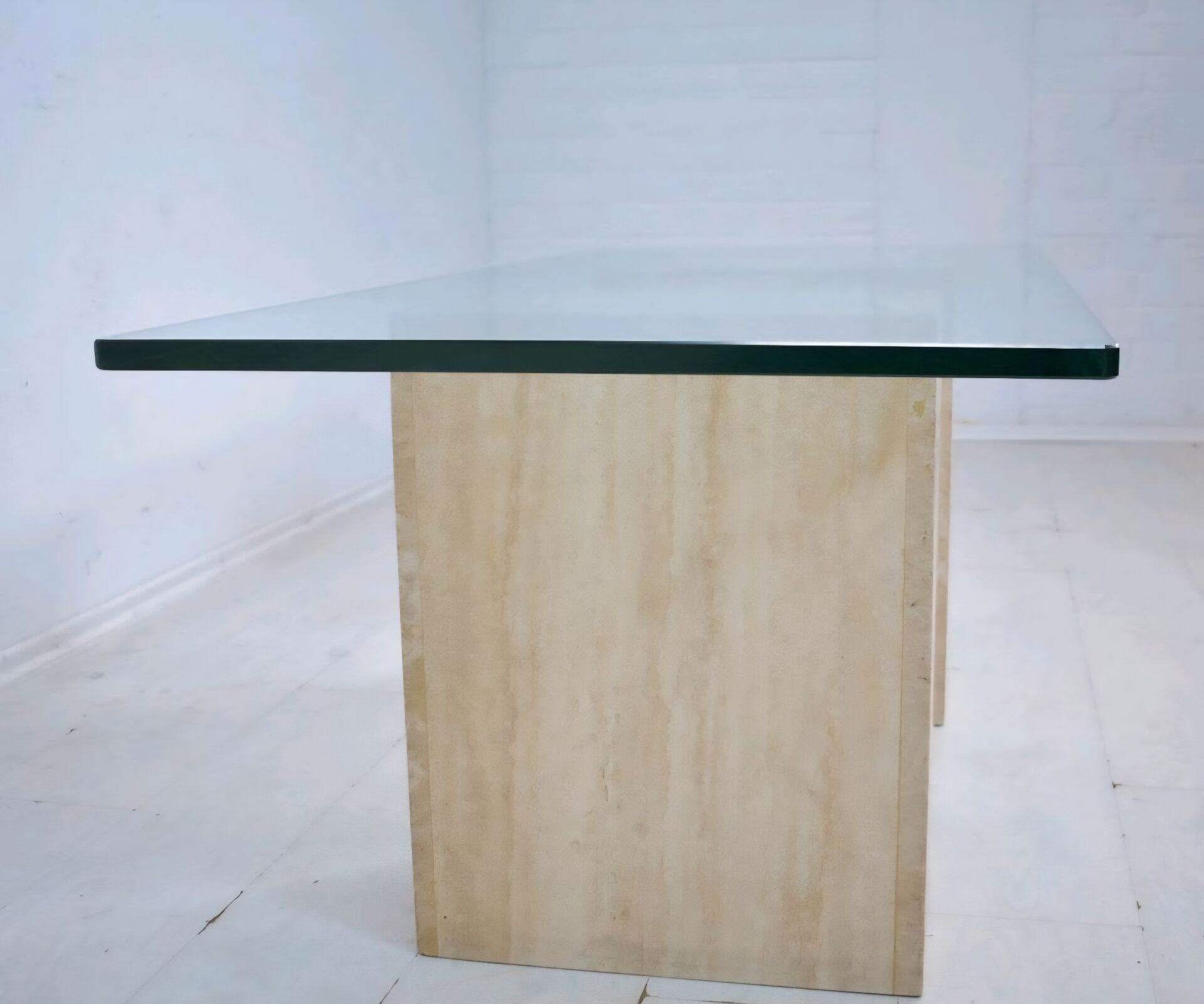 Italian travertine and glass coffe table 1970s Vintage