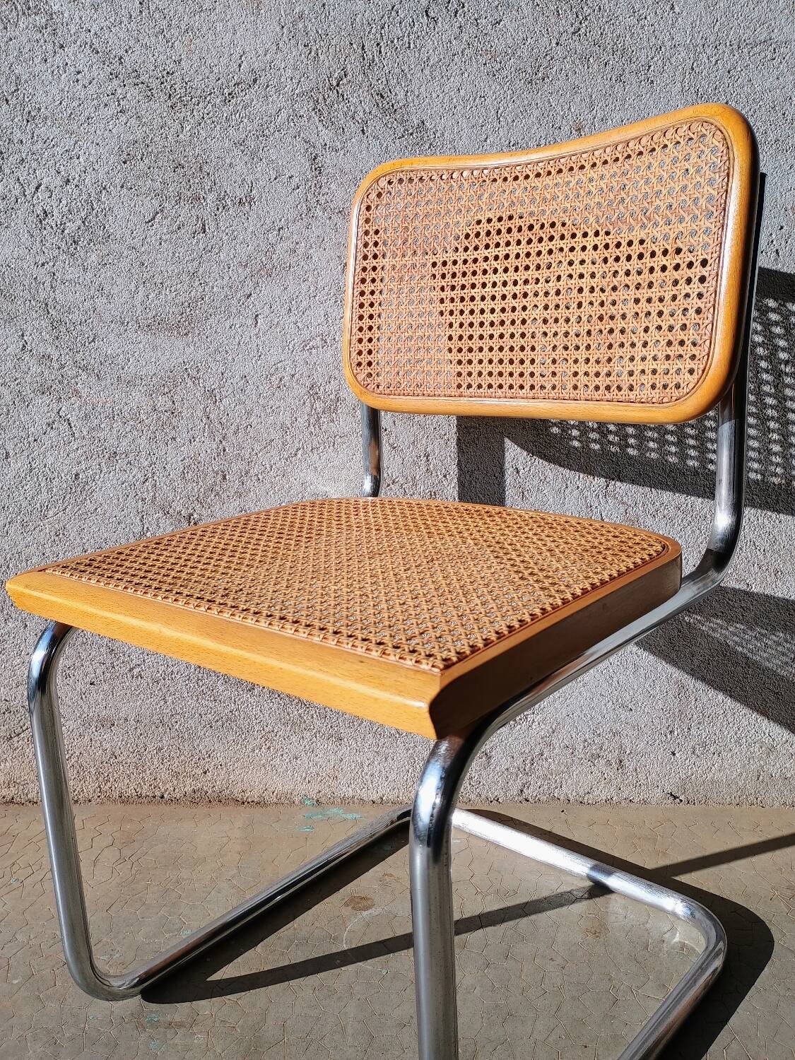 Pair of Cesca B32 chrome and cane chairs Designer Marcel Breuer