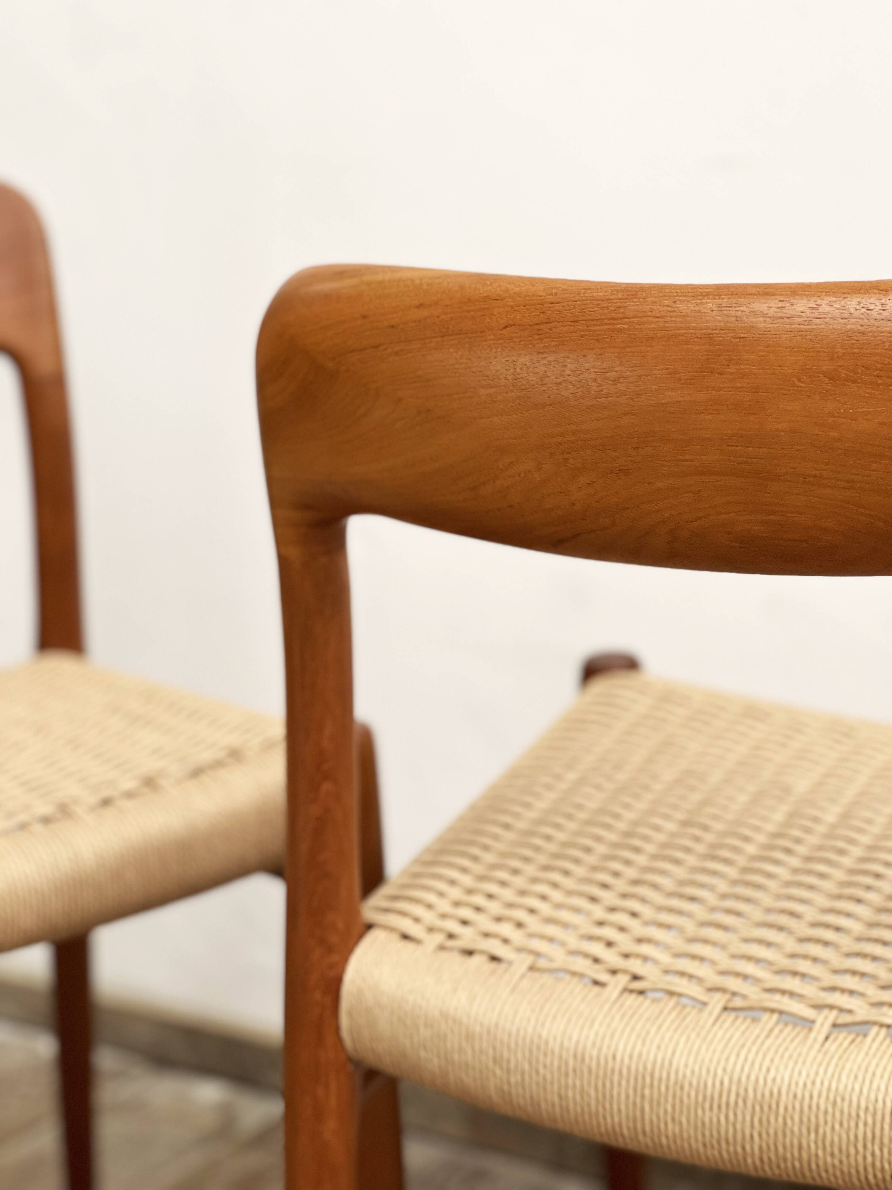 Mid-Century Model 75 Chairs in Teak by Niels O. Møller for J.L. Moller, 1950, Set of 2