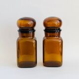 Pair of vintage amber glass jars